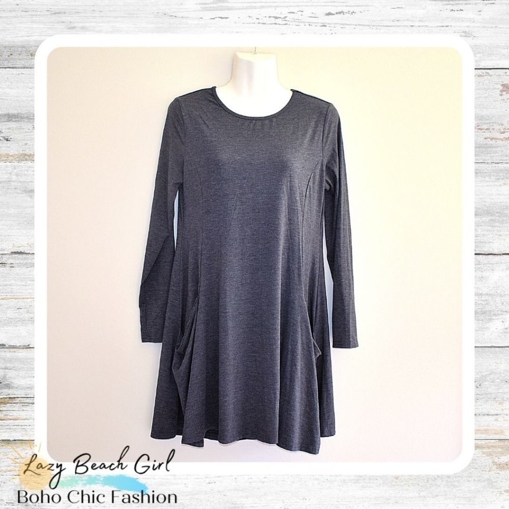 Stretchy Flowy Gray Dress w/Pockets